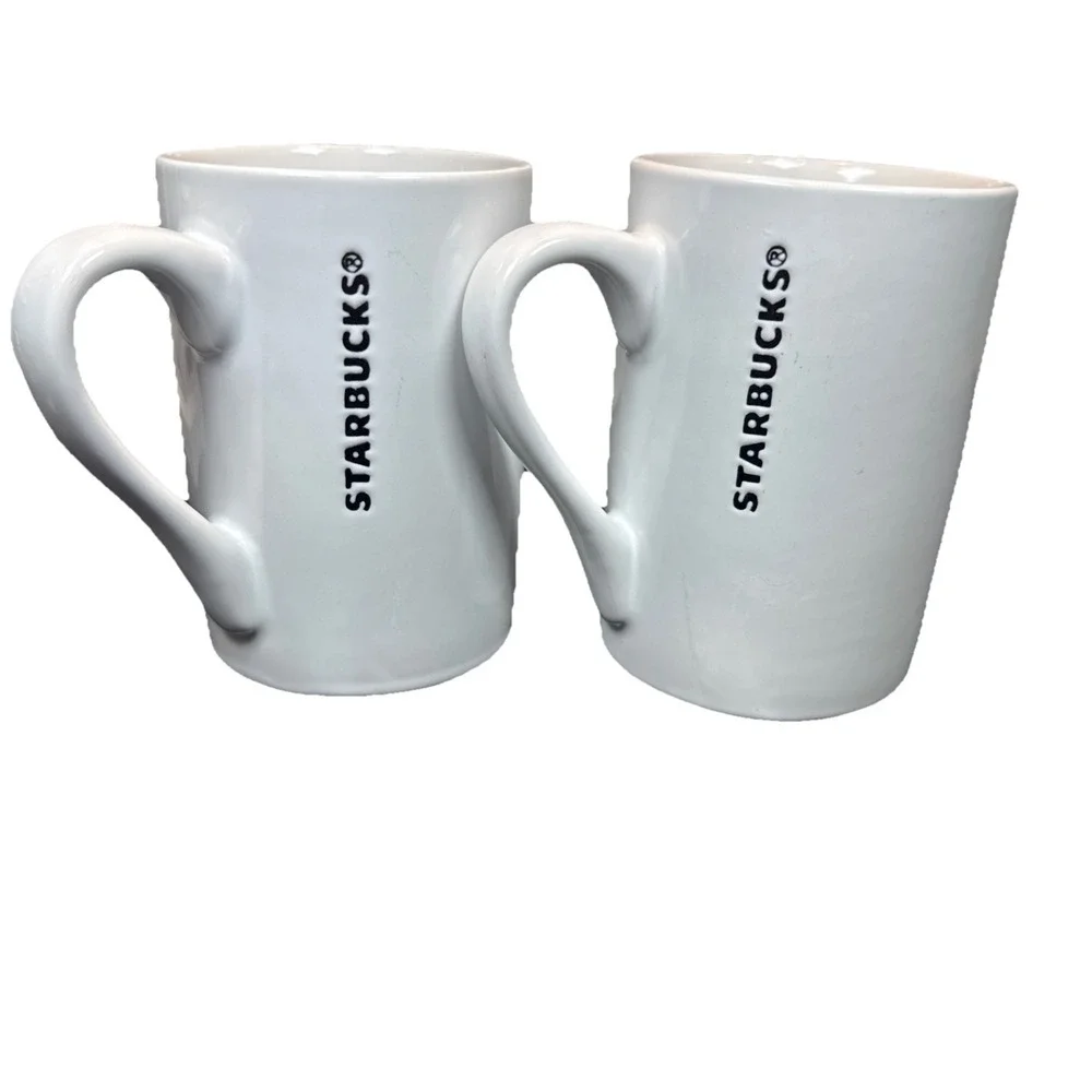 Starbucks 2013 White 14 oz 2 Coffee‎ Mugs Cups Classic Logo Black White Pair